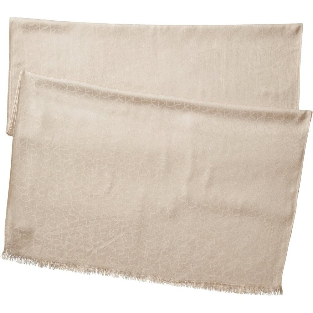 Women's Heathered Almond Lightweight Pashmina Scarf Tonal Logo Pattern shawl - Picture 2 of 3